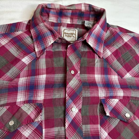 VTG Western Plains Trading Co. Men’s Large Short Sleeve Pearl Snap Shirt Western - Picture 1 of 5